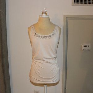 White House | Black Market Tan Beaded Tank Top